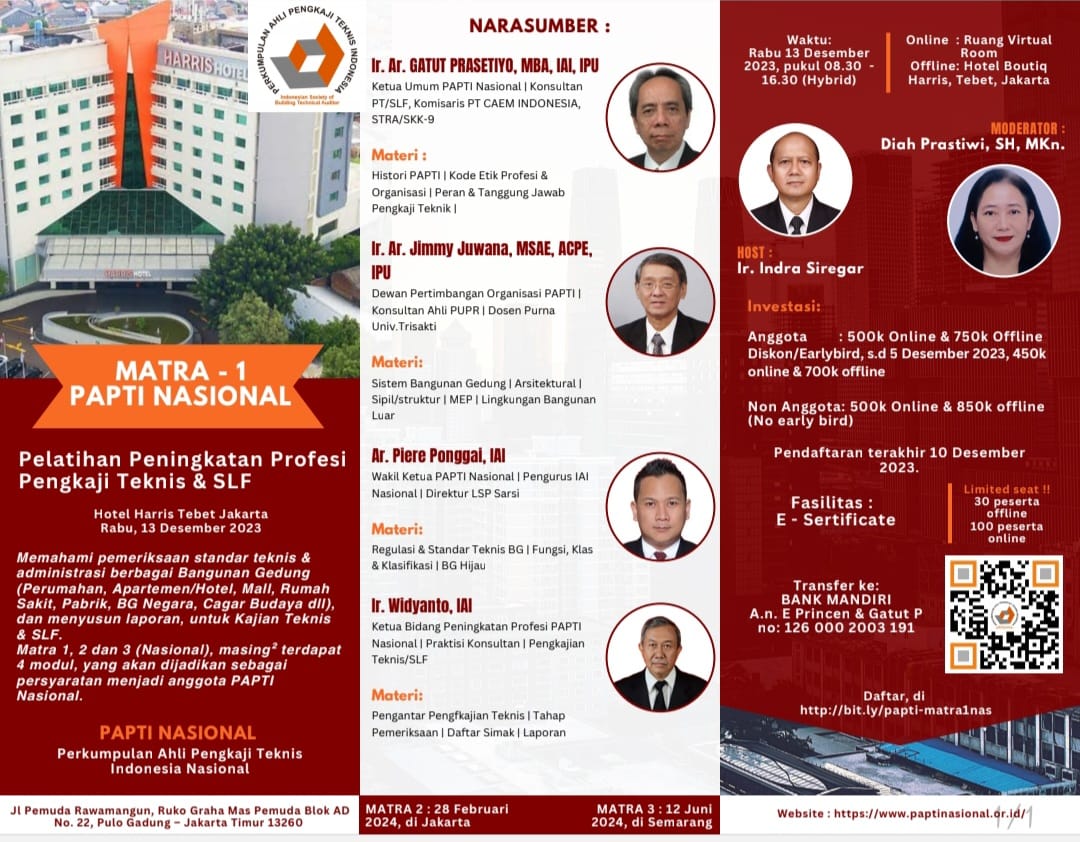 MATRA I (NASIONAL) Peningkatan Profesi Pengkaji Teknis dan SLF